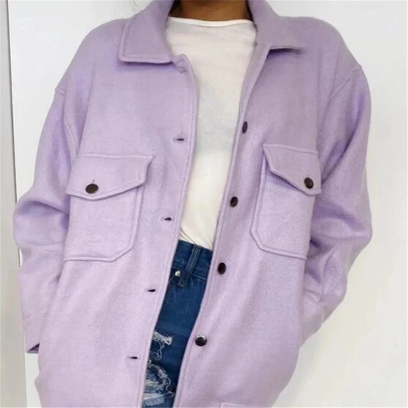

2021 Women Fashion Long Sleeve Lapel Coat Ladies Casual Long Sleeve Solid Color Button Jacket Autumn Winter Outwear Jackets Tops