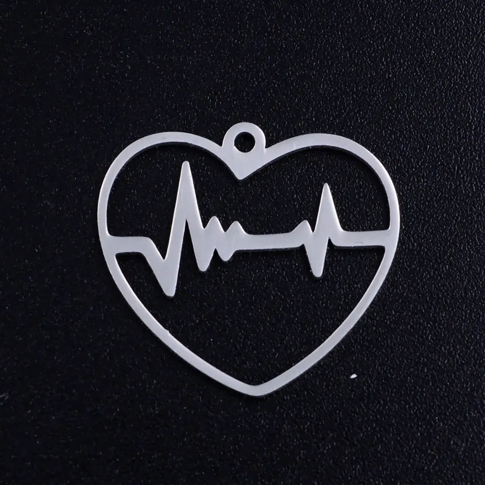 5 шт./лот подвески из нержавеющей стали в виде сердца с пульсом Сделай Сам Оптовая