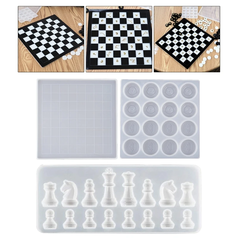 

Chess Kit Silicone Mold International Chess Pieces Checkers Checkerboard UV Crystal Epoxy Resin Mould for DIY Crafts Tool M7DD