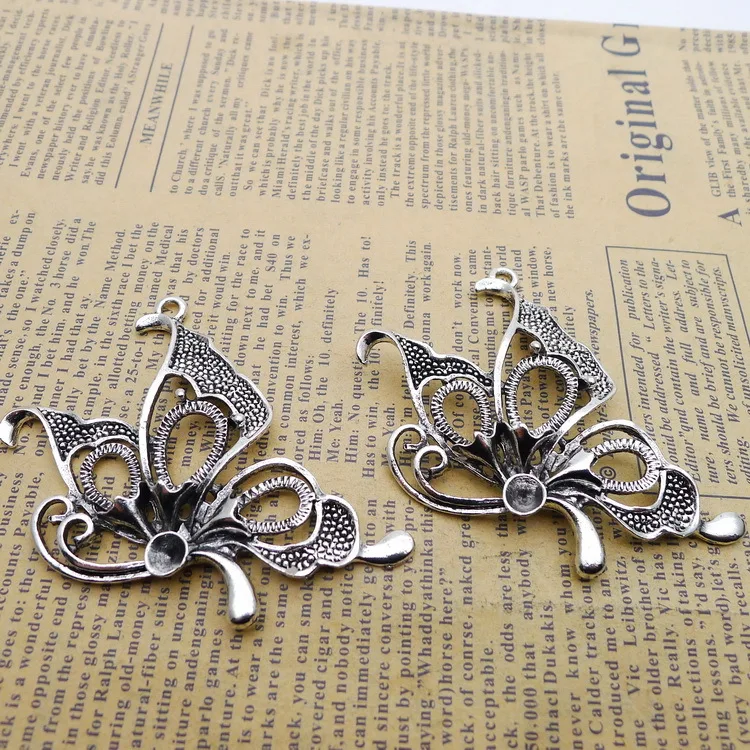 

2pcs/lot 58*66mm Hollow Butterfly Charms Antique Silver Color Flying Pendants for DIY Jewelry Making Charm