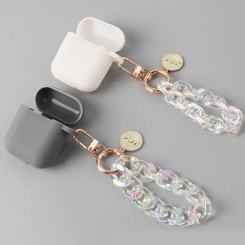 

New Alloy Listing Bag Ornament Keychain Gold Color Button Chain Acrylic Key Pendant Ring for Women Couple Bag Airpods Gifts
