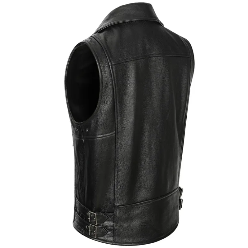 Жилет Байкерский мужской из натуральной кожи классический винтажный утепленный