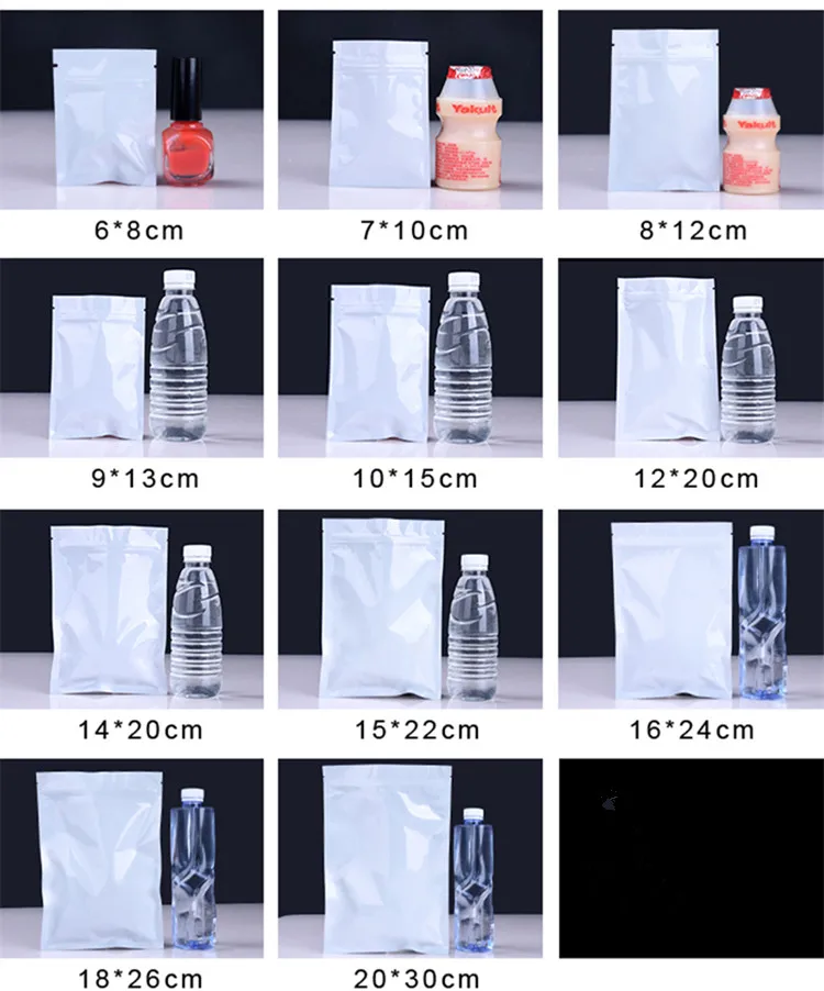 

100pcs/lot Glossy White Aluminum Foil Ziplock Bag Flat Bottom White Packaging Bag Coffee Powder Gift Zipper Bags
