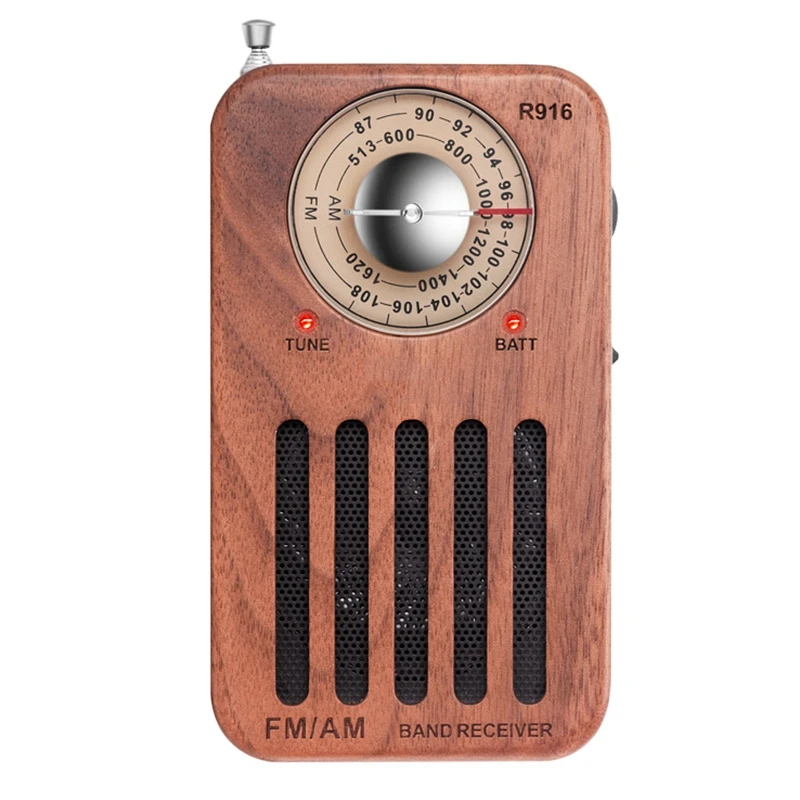 

AM/FM Portable Radio, Retro Cherry Wood Pocket Radio with Best Reception, Headphone Jack, By 2 AA Battery