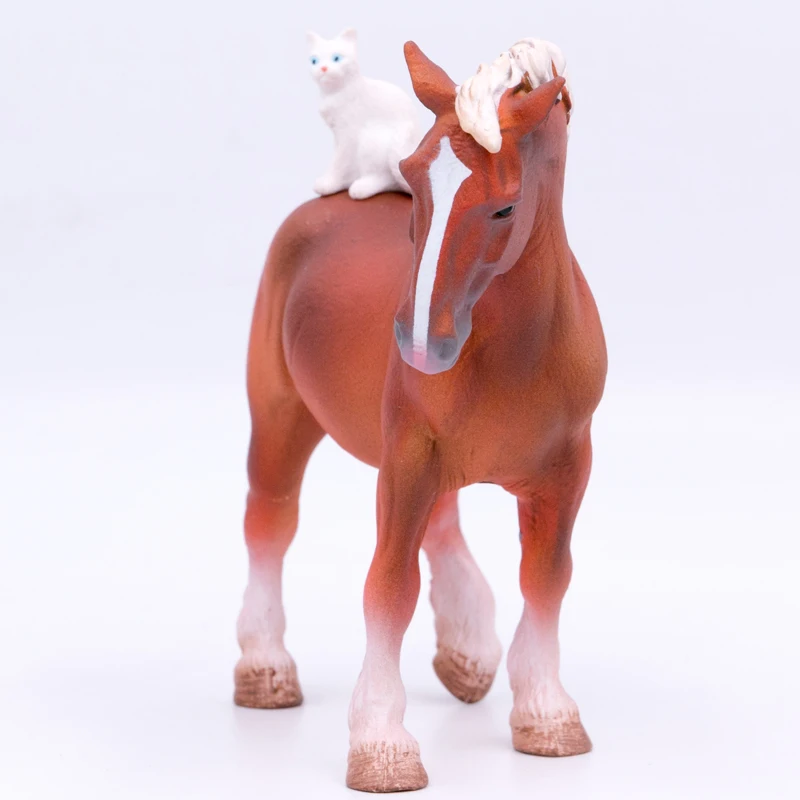 2021 CollectA Horse Country Farm Animals Draft Horse with Cat Scale 1:20 PVC Figure Model for kids #88916