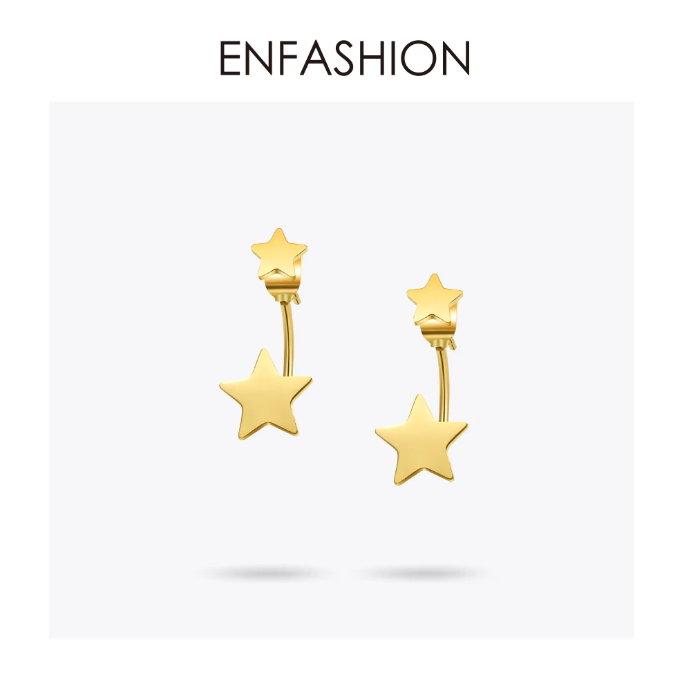 Enfashion ювелирные изделия, серьги с двойной звездой, черные серьги-гвоздики, серьги золотистого цвета, серьги из нержавеющей стали для женщин