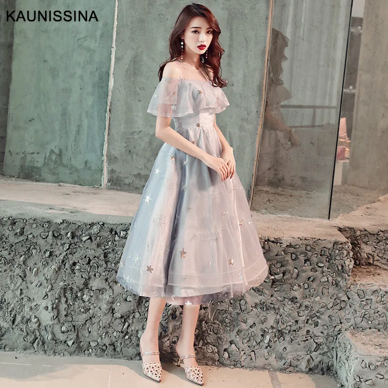 KAUNISSINA Long Evening Dress Party Gown Ruffles Star Short Sleeve Tulle Elegant Formal Dresses Special Occasion Gowns | Свадьбы и