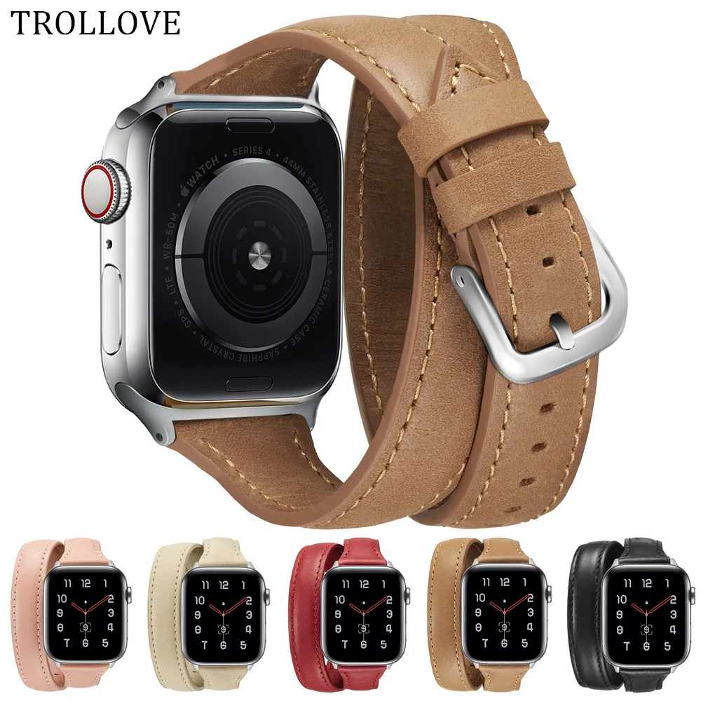 Двойной тур ремешок для Apple Watch серии 5 4 3 2 1 iWatch ремень высокого качества кожаный 38