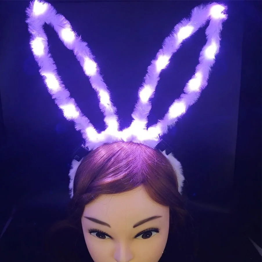 10pcs 18.5cm LED Fluffy Long Bunny Ears Headband Women Girls Light Up Rabbit Hair Accessories Halloween Rave Party Supplies |