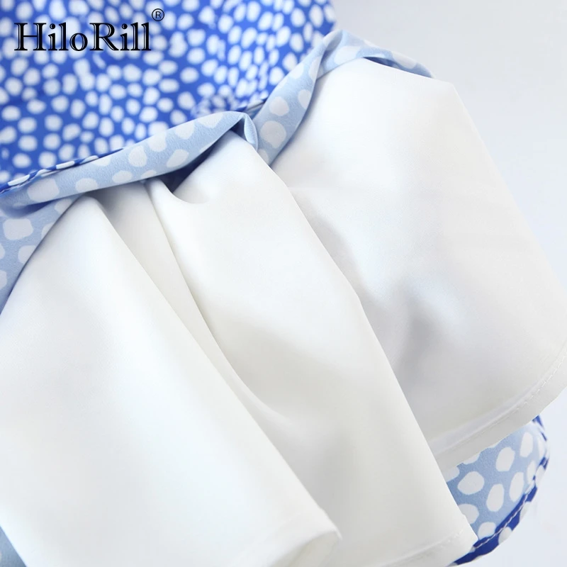 

HiloRill Summer Puff Short Sleeve Sweet Mini Dresses 2021 V Neck Bow Tie Dot Print Elegant Dress Back Hollow Out Chic Dress