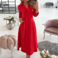 loose long sleeved shirt dress 2022 new fashion womens retro sexy solid color printed dress ol office sexy party long vestidos