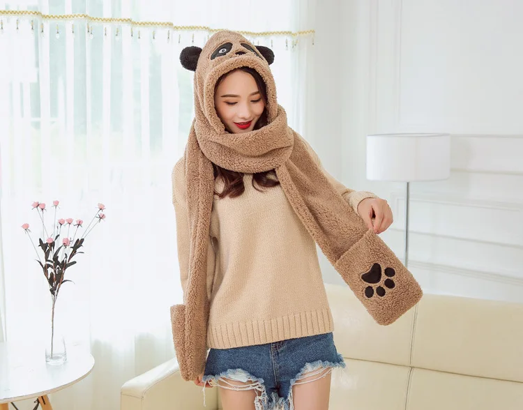 Симпатичная шапка панда шарф перчатки крутая зимняя с мультяшными животными