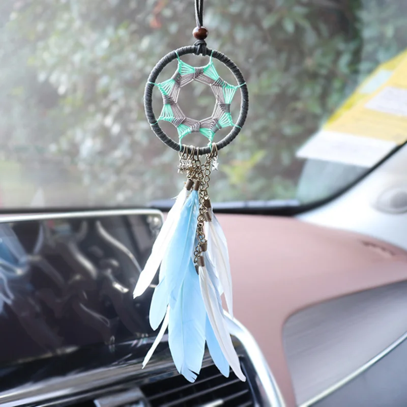 

Mini Dream Catcher Car Pendant Wind Chimes Feather Auto Decoration Home Decor Wall Hanging Adornment Handmade Dreamcatcher Gifts