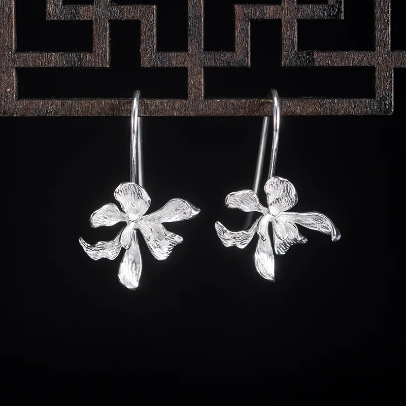 

925 Sterling Silver NElegant Iris Flower Drop Earrings For Women Girls Fashion Boucle D'oreille Oorbellen Fine Jewelry