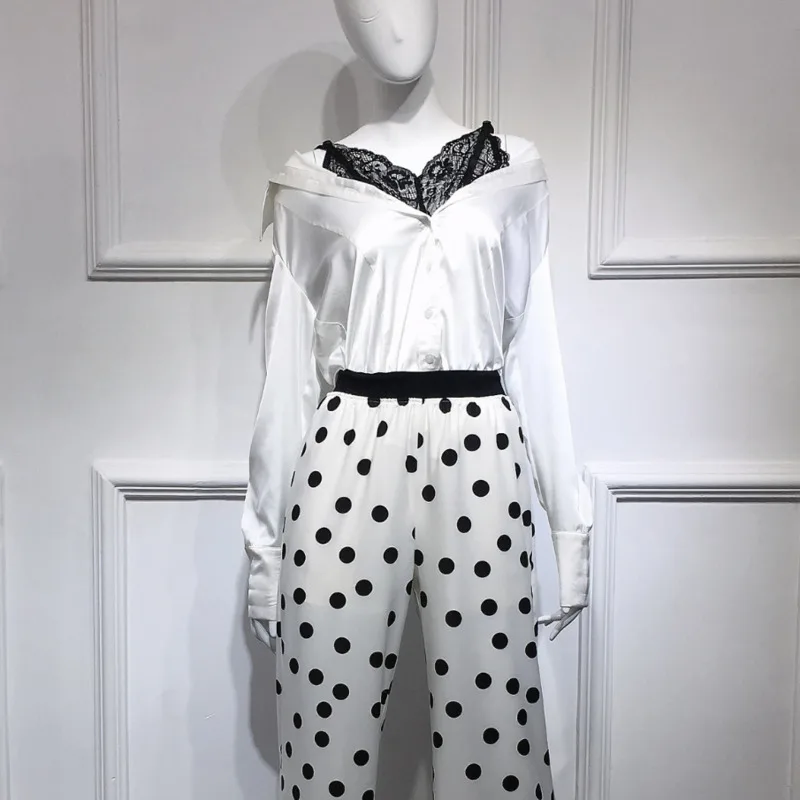 DEAT 2020 new spring fashion women clothing round neck full sleeves lace straps V-neck sexy stain shirt female blouse WE05100L | Женская