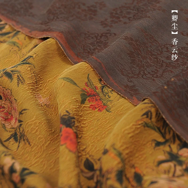 

1 Meter Wide-width Guanle Crepe Fragrant Cloud Yarn Traditional Tanning Silk Fabric Retro Women's Dress
