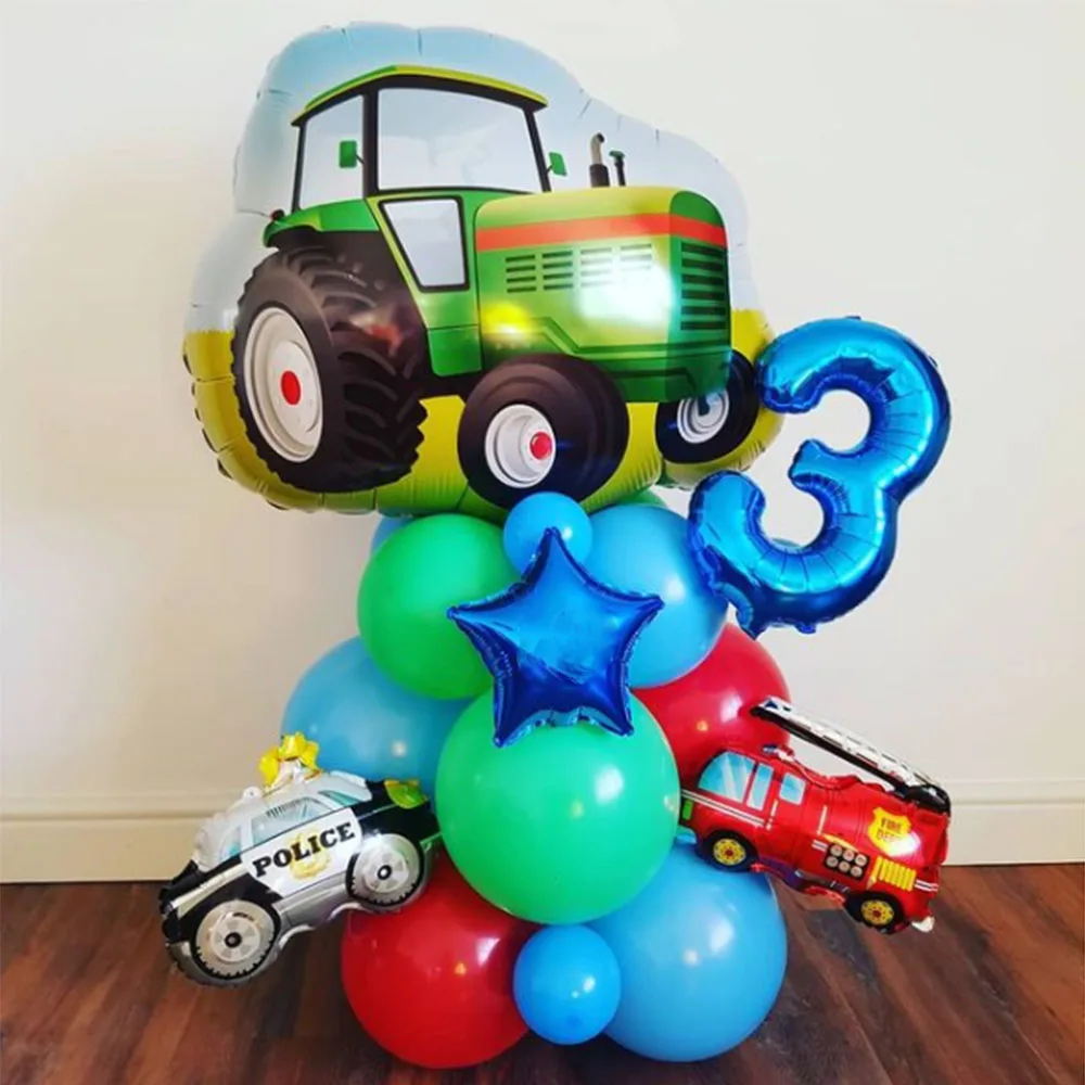 

40pcs Farm Bulldozer Foil Balloons Set 32inch Blue number Helium Balloon Baby Shower Birthday Party Decoration Kids Toy Globos