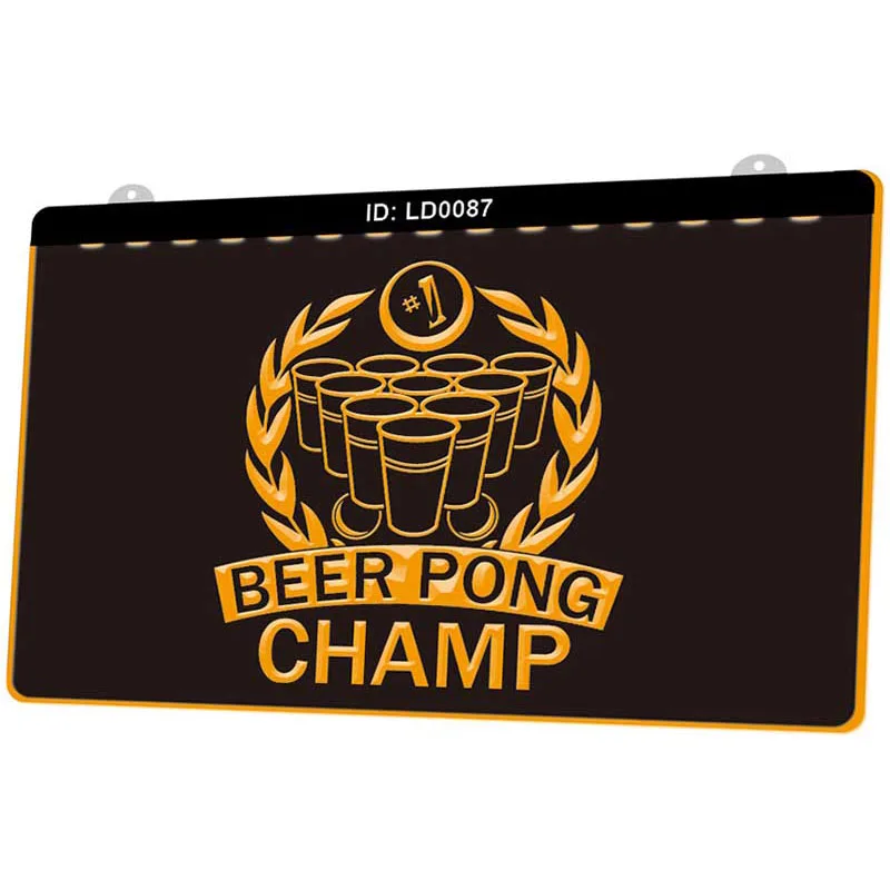 LD0087 Beer pong champ новый 3D гравировальный светодиодный световой знак несколько цветов