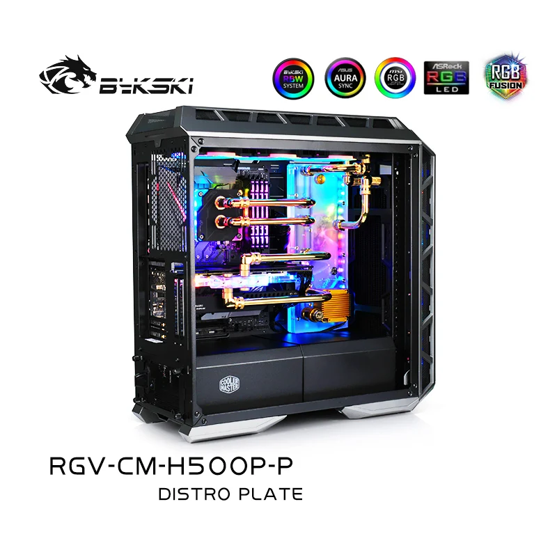 

Bykski Distro Plate For Cooler Master H500P Case, 2X 360 Radiator Water Cooling Loop Solution, 12V/5V RGB SYNC, RGV-CM-H500P-P