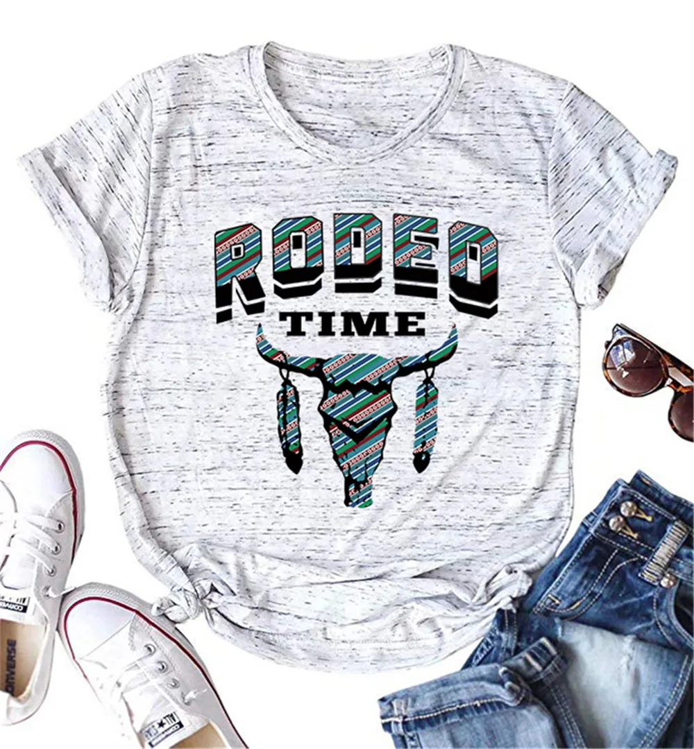 Футболка RODEO TIME Bull Head с принтом в стиле Харадзюку женские винтажные футболки