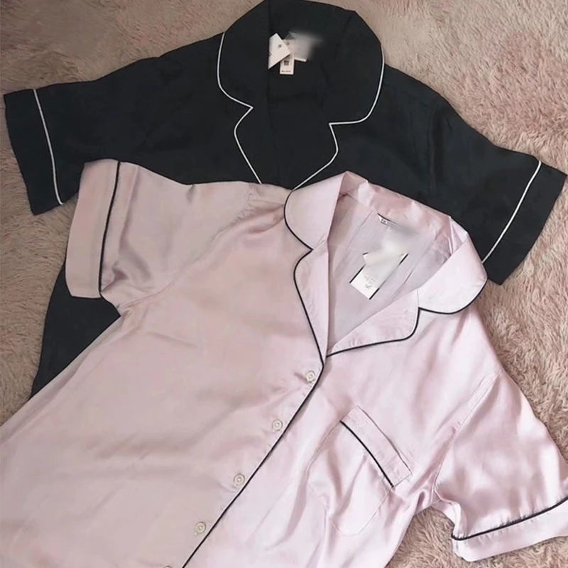 Летняя Пижама Женский комплект из 2 предметов короткая шелковая атласная одежда