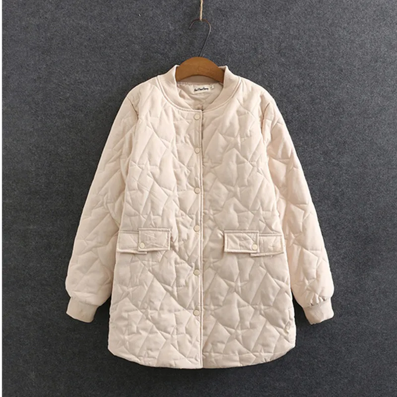 Oversize Women's Winter Padded Jacket New 2021 Loose Geometry Quilted Embroidered Overcoat Mid-Length Cotton Coat Female Outwear