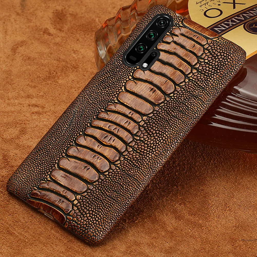 

Genuine Leather Ostrich Grain Cover Case For Honor 60 Pro 70 Pro Plus 10i 20i 20 30 50 Pro 10 Lite For Magic 3 4 10X 9X V30 Pro