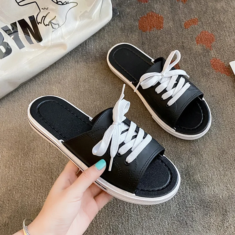 

Women Casual Flat Shoes 2021 Flat Soft Lace-up Adjustable Slippers Beach Fashion Autumn Summer Wear-resistant Non-slip Sandals