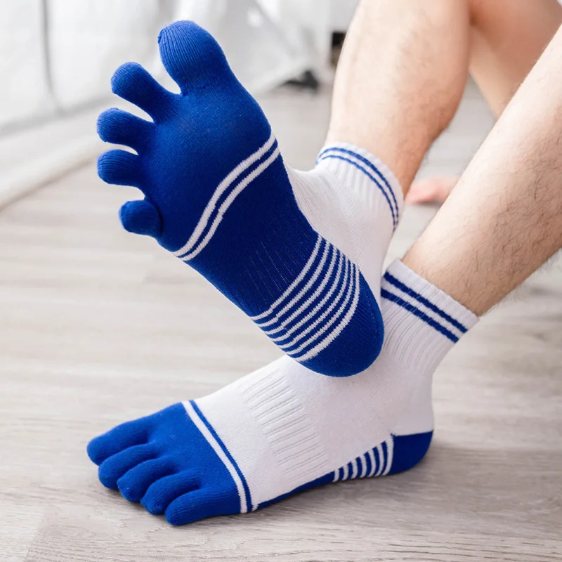 5 Pairs Five Fingers Terry Socks For Man Striped Thick Winter Thermal Warm Compression Athletic Sport Socks With Toes Hot Sell