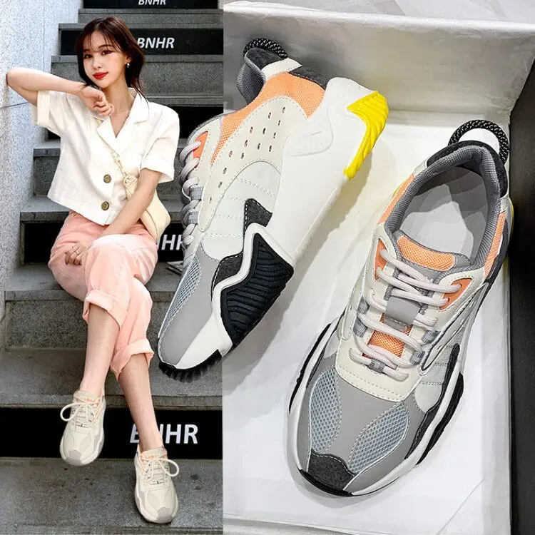 

2020 New Hot Women New Korean Version of The Thick-soled Sports Comfortable Breathable Lace-up Fashion Casual Women's Shoes