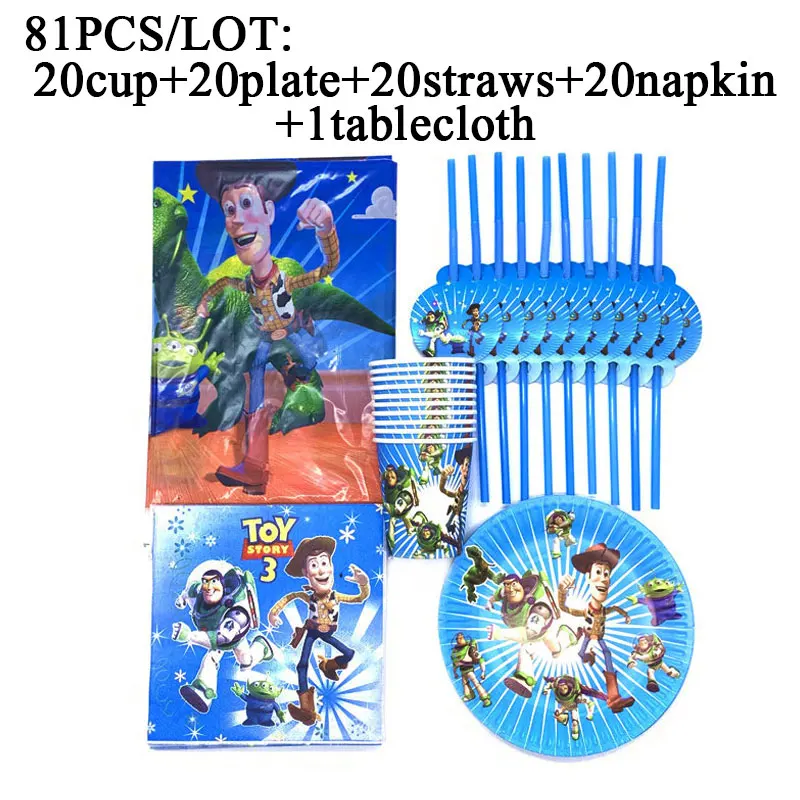 

81PCS Disney Toy Story Birthday Party Supplies Decor Theme Banner Tablecloth Napkin Cup Toy Story Party Disposable Tableware Set