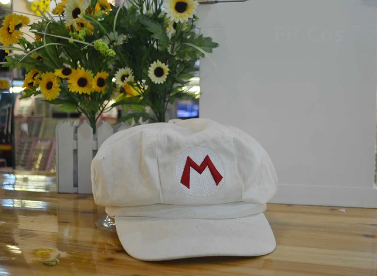 Белый Супер Марио Косплей сомбреро шляпа аниме аксессуары Luigi Bros шляпа бейсбол восьмиугольная кепка - Цвет: Белый