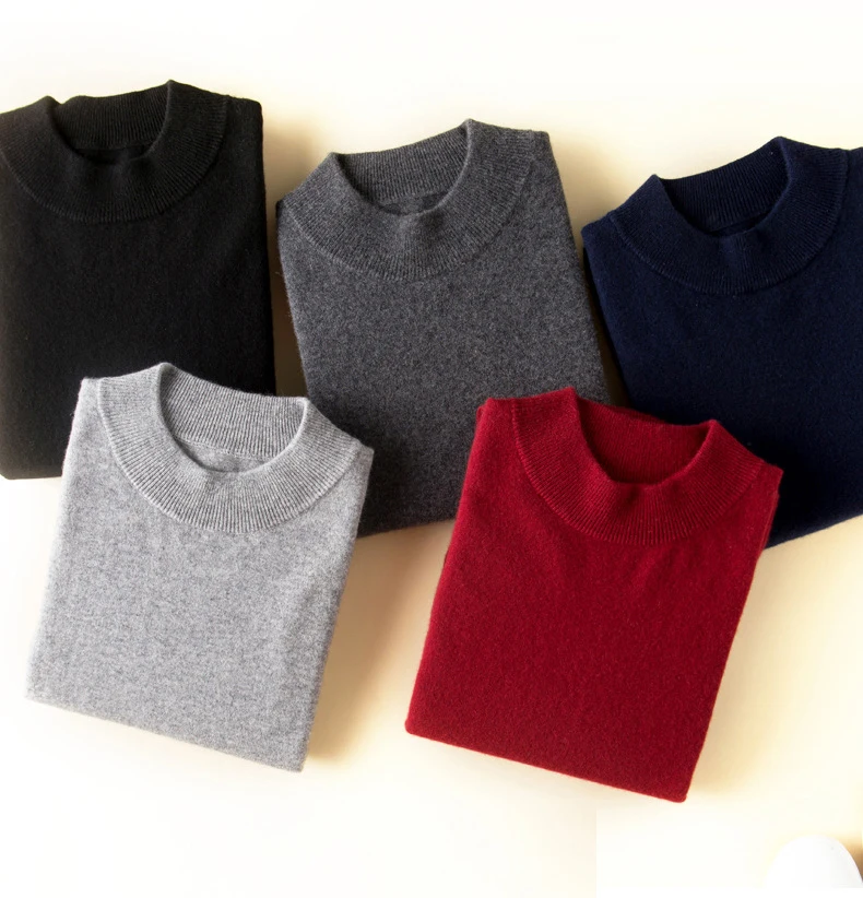 

2020 spring and autumn new sweater men's half-high collar casual pullover loose sweater youth solid color wool sweater men