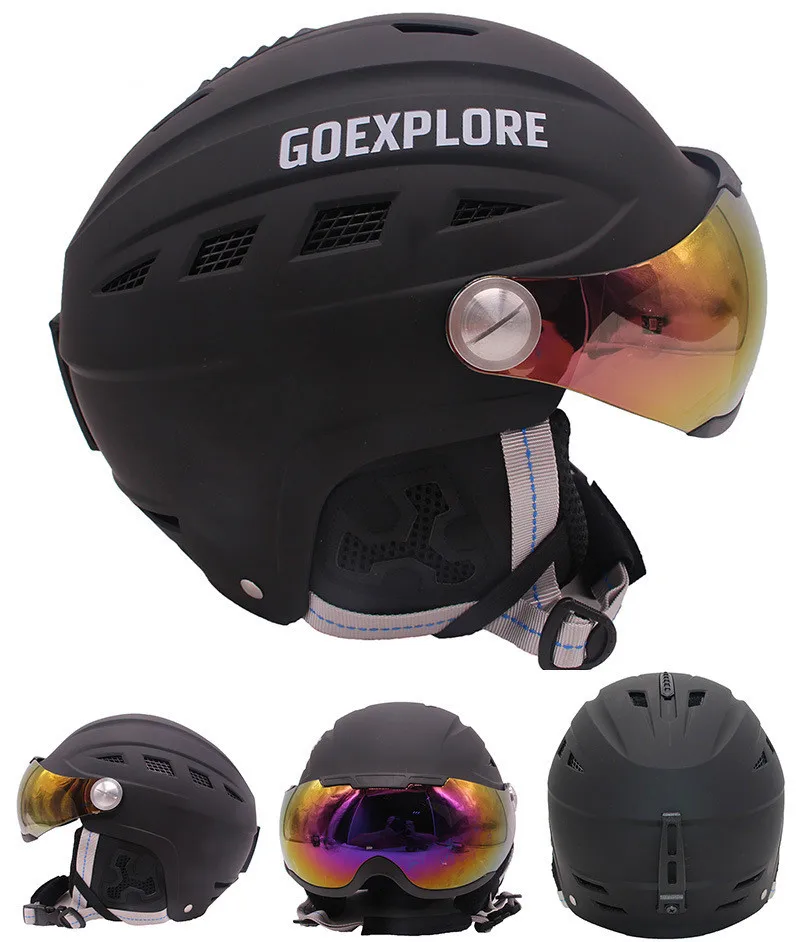 Ski Helmet Goggles Visor Men Women Snowboard Helmet Moto Snowmobile Skateboard Safety Helmet Mask Winter Warm Fleece Capacete
