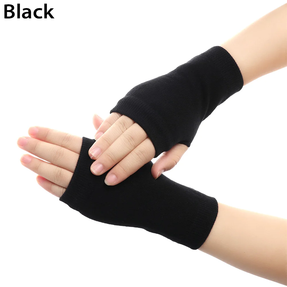 1 Pair Fashion Autumn Winter Spring Warm Women Ladies Girl Solid Gloves Arm Warmer Long Fingerless Xmas Knitting Wool Mittens - Цвет: BLACK