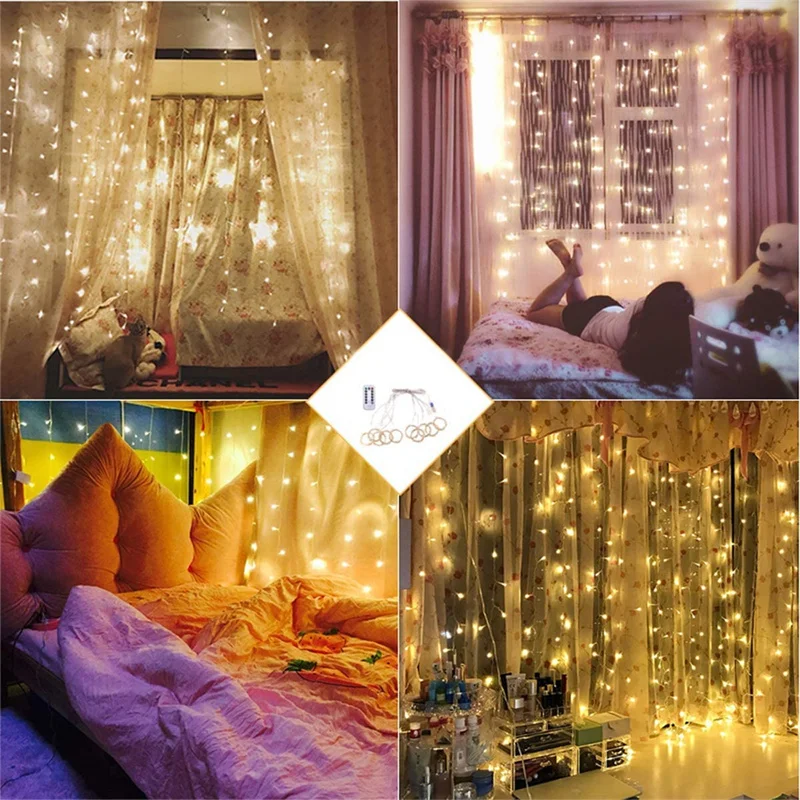 3M Led Curtain Garland USB String Lights Fairy Festoon with Remote Christmas Wedding Holiday New Year Decoration 2022 for Home | Лампы и
