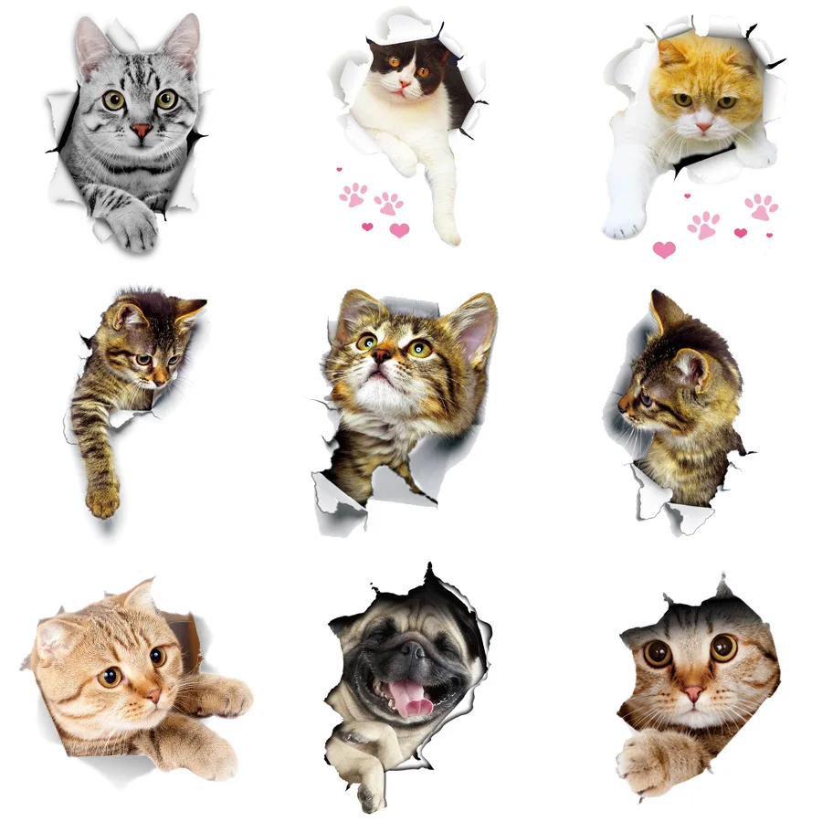 

Toilet Stickers 3D Cat Vivid Wall Sticker 2021 Fashion Lovely Animal Pvc Waterproof Decal For Bathroom Toilet Kicthen Decorative