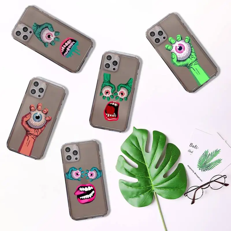 

Horror theme eyes hands Phone Case Transparent for iPhone 7 8 11 12 se 2020 mini pro X XS XR MAX Plus
