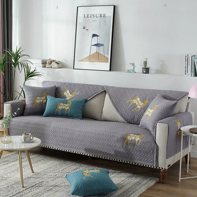 Modern Thick Plush Slipcover Grid Sofa Cover Towel Elegant Anti-skid Seat Couch Luxury Decor for Home Parlour Living Room | Дом и сад