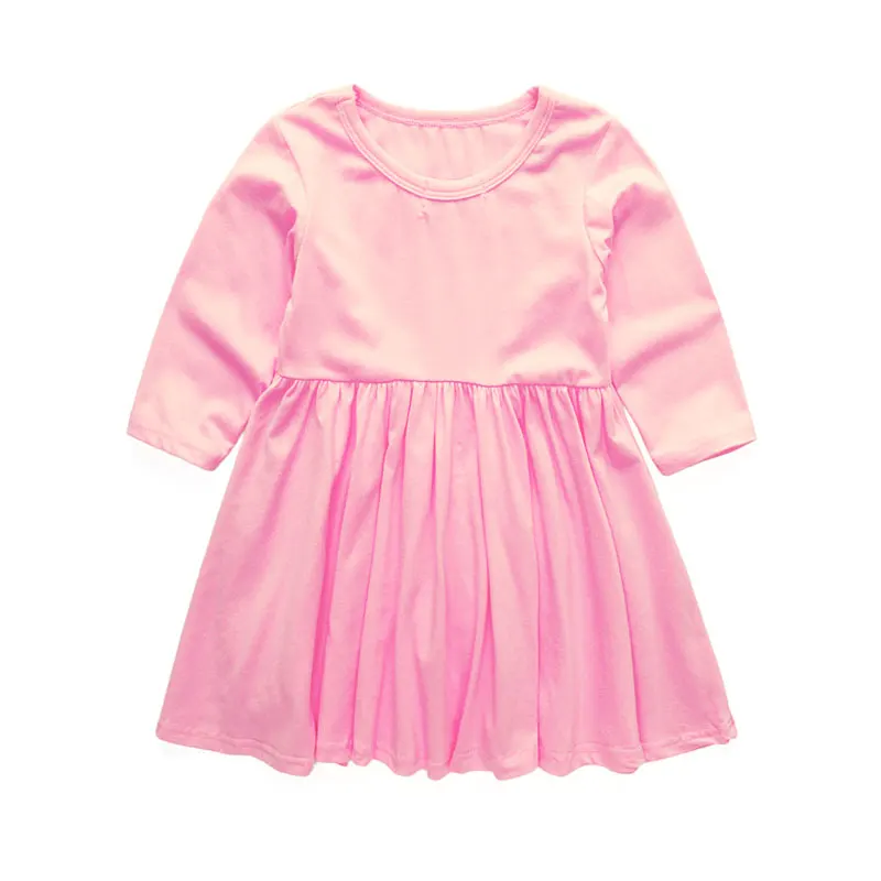 solid pink Коллекция года, весеннее платье для девочек Одежда для девочек с принтом платье принцессы с длинными рукавами для девочек, Детский костюм, платье верхняя одежда для детей возрастом от 2 до 8 лет - Цвет: solid pink
