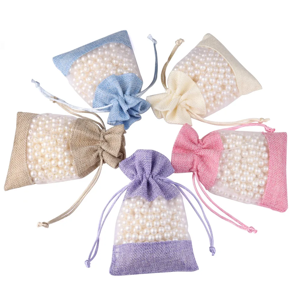 5pcs/lot Drawstring Organza Bag Natural Burlap Gift Pouch Combination Flax Jewelry Packaging Wedding Party Candy Bags images - 6