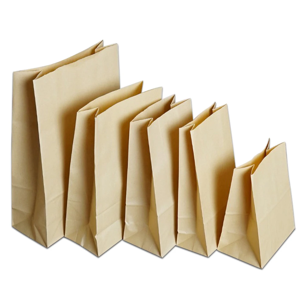 

100Pcs 7 Sizes Brown Stand Up Kraft Paper Food Packaging Bag Bread Cookies Take Out Open Top Packing Pouch with Flat Bottom