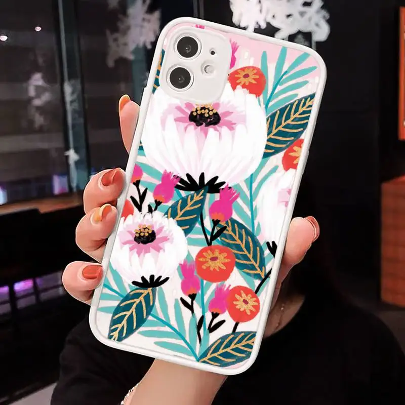 

Aesthetics retro Flower Romantic Phone Cases matte transparent For iphone 7 8 11 12 plus mini x xs xr pro max cover