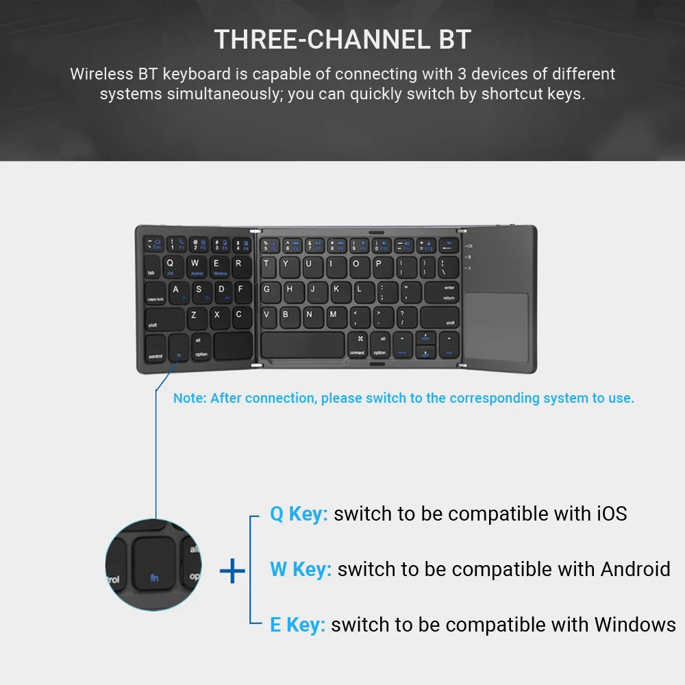 

BT Keyboard Portable Foldable Wireless Keyboard with Built-in Rechargeable Battery Touchpad Ultra-thin Keyboard for pc laptop
