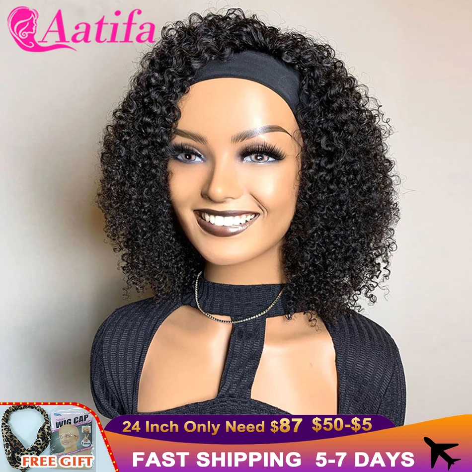 Short Headband Wigs Human Hair Malaysian Kinky Curly Human Hair Wigs Full Machine Headband Wigs For Women Curly Hair Wig 30 Inch