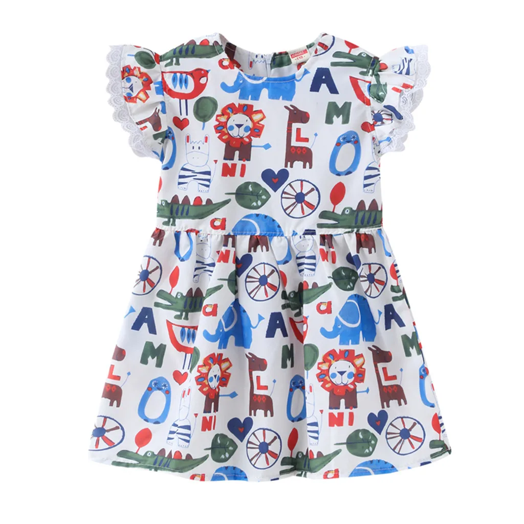 

Toddler Baby Kids Girls Dresses Lace Cartoon Print Dress Princess Dresses Casual Summer Print Clothes