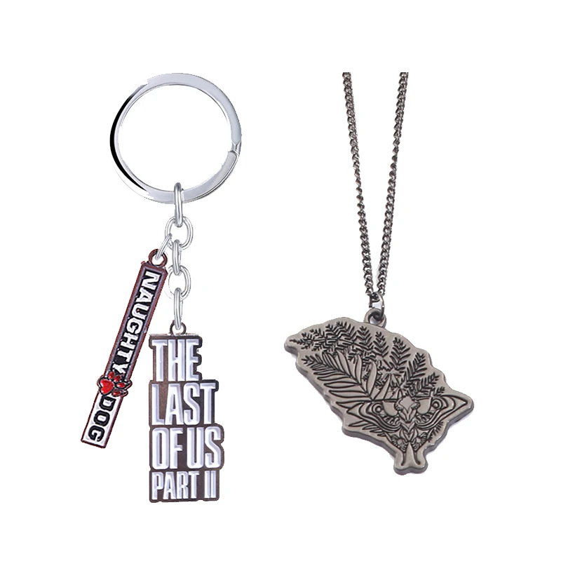 

The Last of Us Key Chain Necklaces Ellie Tattoo Game Key Pendant Necklace Chain Metal Keychain Keyrings Gift Jewelry for Men