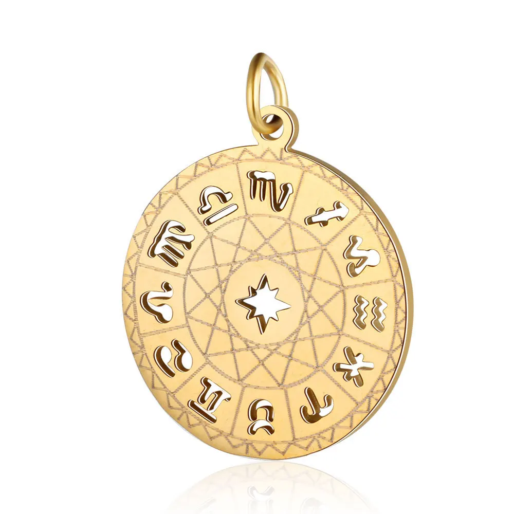 

Stainless Steel Hollow 12 Constellation Charm Jewelry Making Accessories Necklace Making Mirror Polished Gold/Sliver Color 5pcs