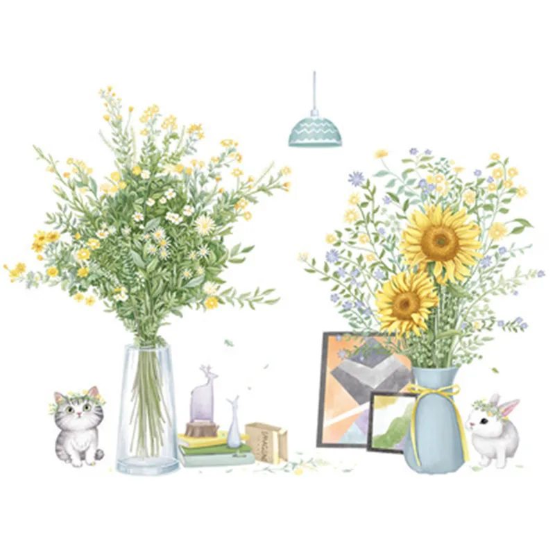 

Настенная Наклейка в скандинавском стиле с цветами, домашний декор, гостиная, Настенная роспись с подсолнухом, наклейки для девочек, спальн...