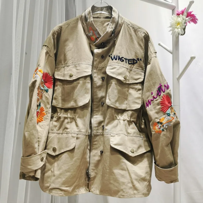 

Spring and Autumn New Trend Tooling Wind Heavy Industry Embroidery Diamond Jacket Coat Windbreaker BF Jacket Women's Clothing